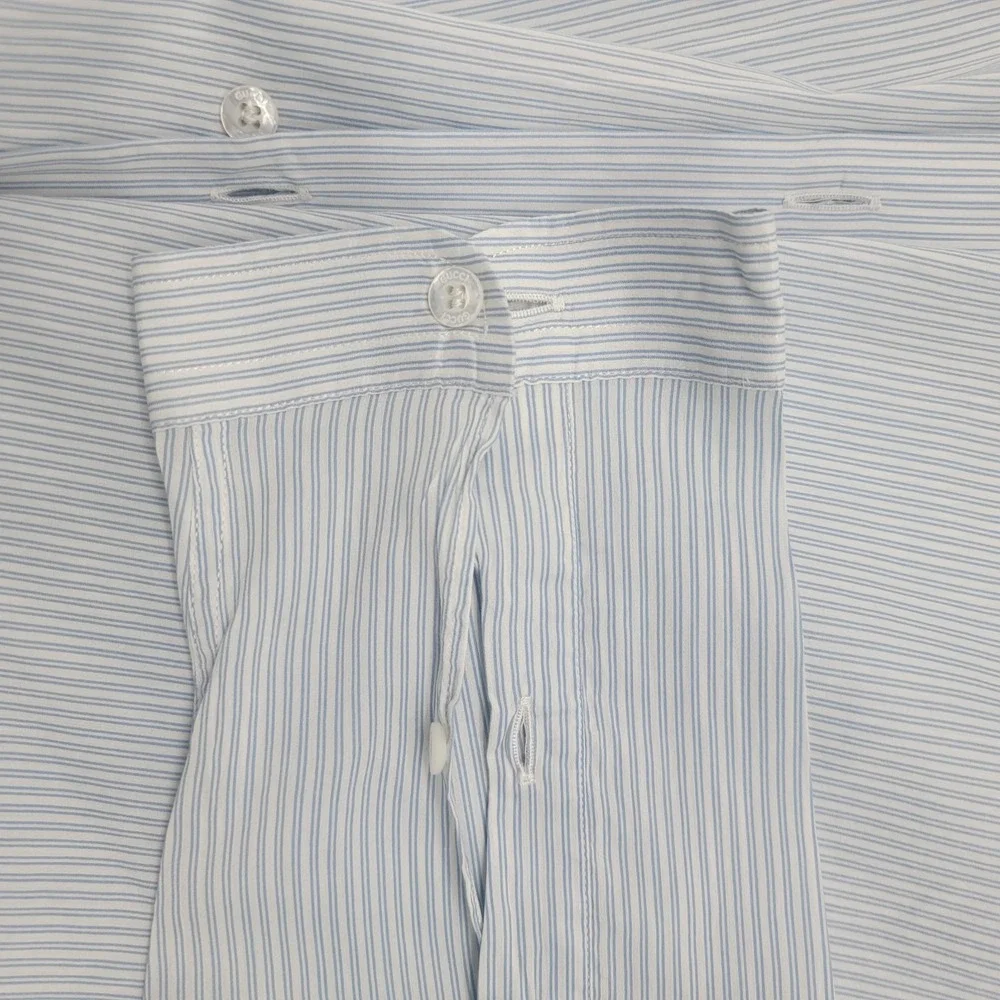 Gucci Mens Blue Striped Silk & Cotton Band Collar Dress Shirt Size 41 / 16 NICE!